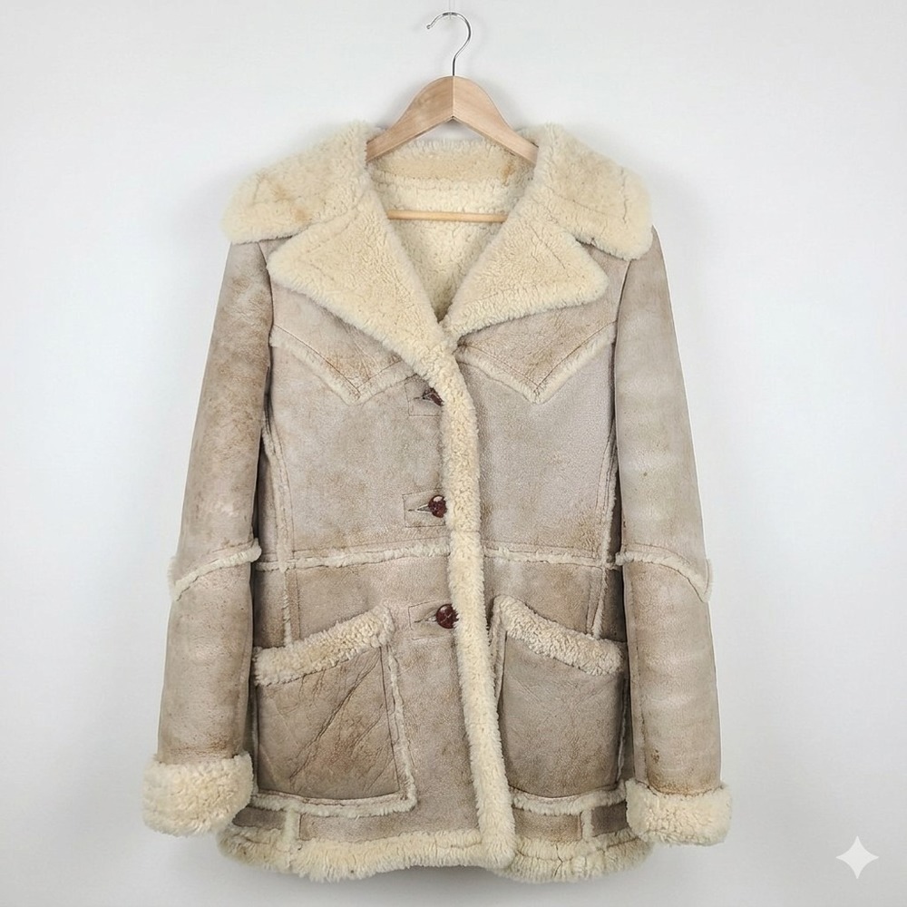 Vintage Piapa Ltd Genuine Sheepskin Rancher Boho‎ Western Coat Jacket Womens